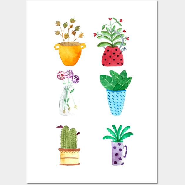 Watercolor potted plants collection house plants hand painted Wall Art by Cris Banana